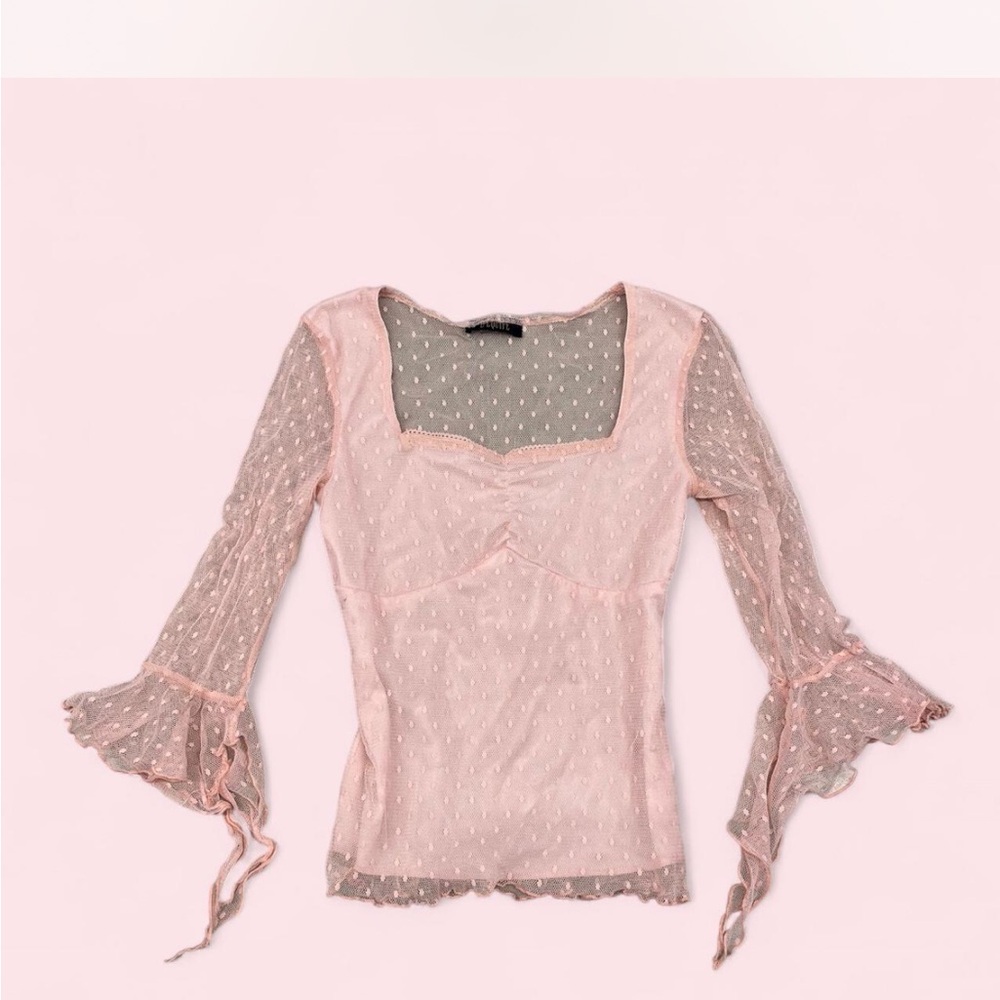Delicate Y2K Pink Polka Dot Mesh Top